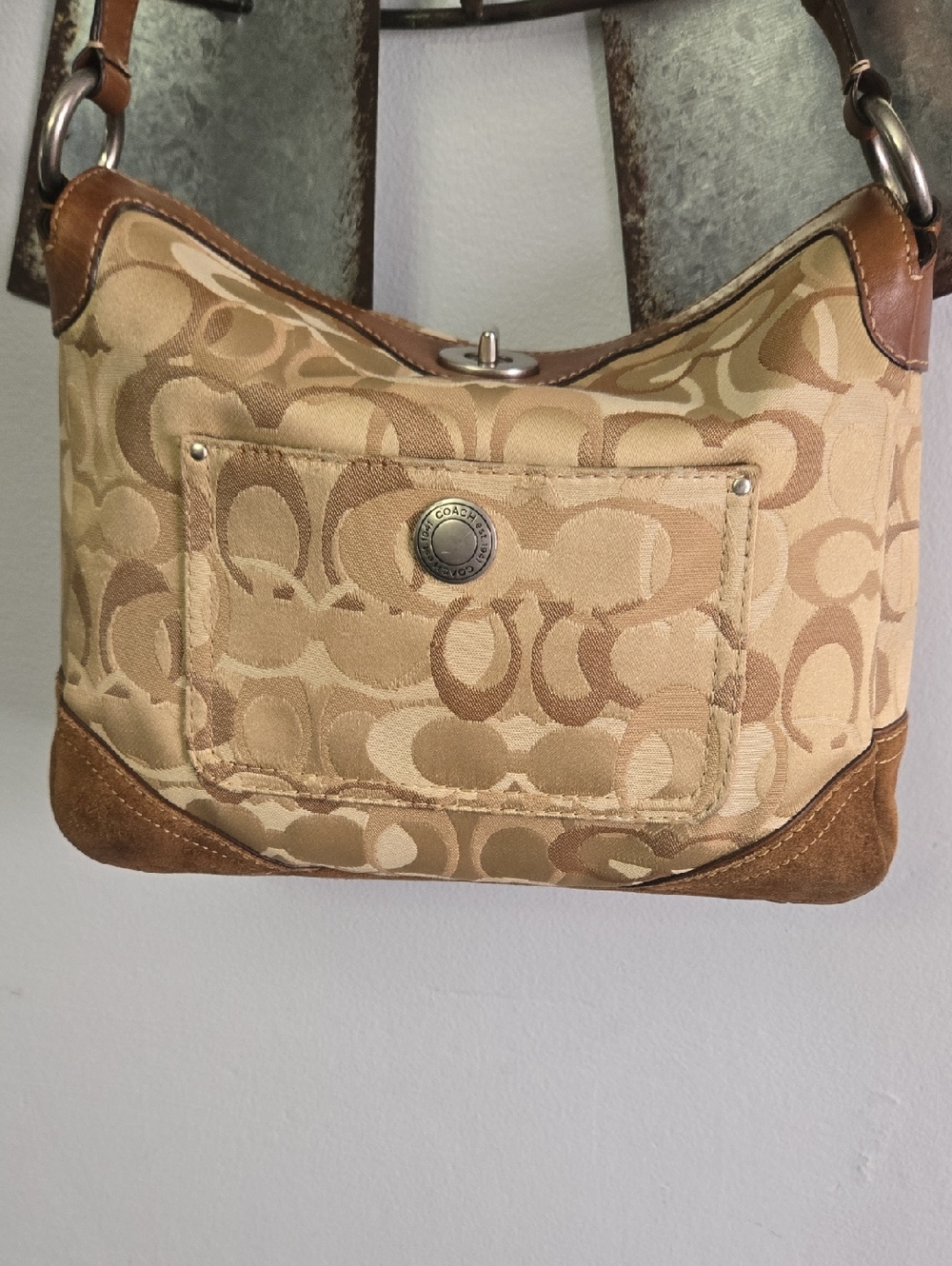 Coach Beige/Tan Signature Canvas Shoulder Bag
